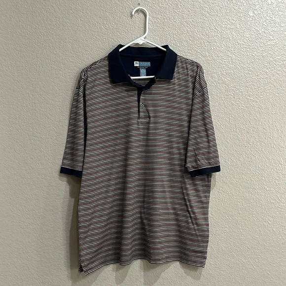 Jos. A. Bank Leadbetter Golf Polo Shirt Mens Medium 100% Cotton Blue Striped - Picture 1 of 7